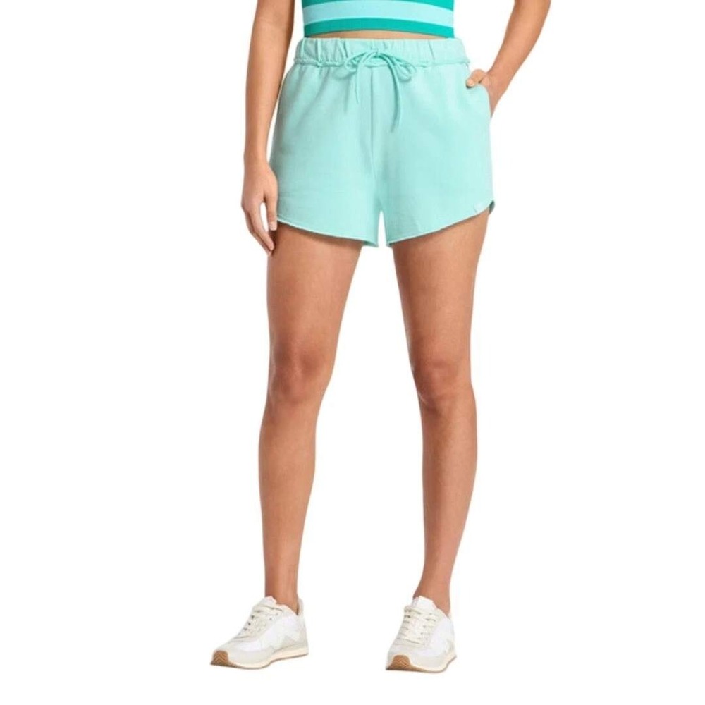 JoyLab Women's Aqua Blue Raw Hem French Terry Drawstring Shorts Size Medium